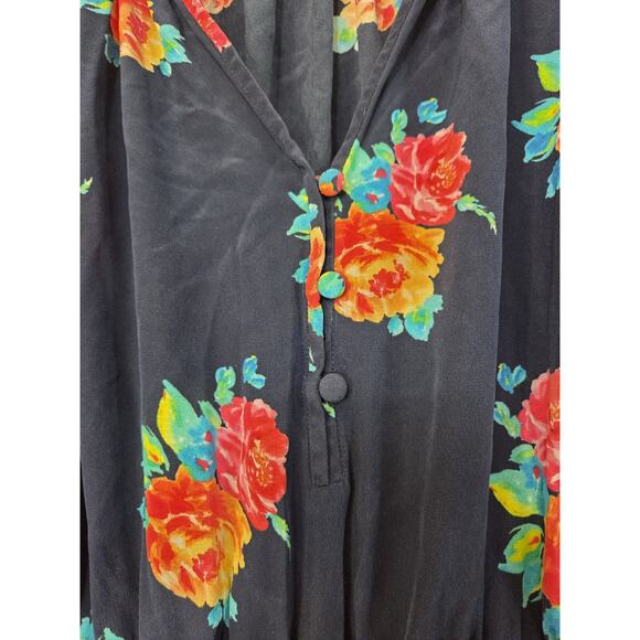 Shoshanna Teagan Vibrant Smocked 100% Silk 3/4 Sleeve Navy Mini Dress, Size 4 - Picture 5 of 15